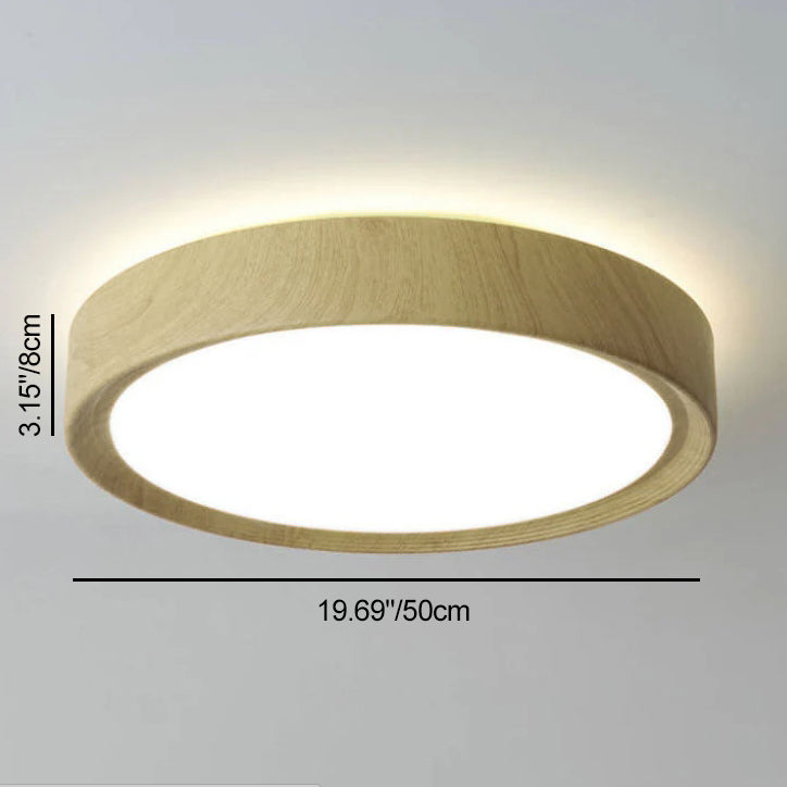 Modern Single Wooden Round Iron LED Ceiling Lamp