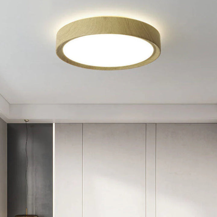 Modern Single Wooden Round Iron LED Ceiling Lamp