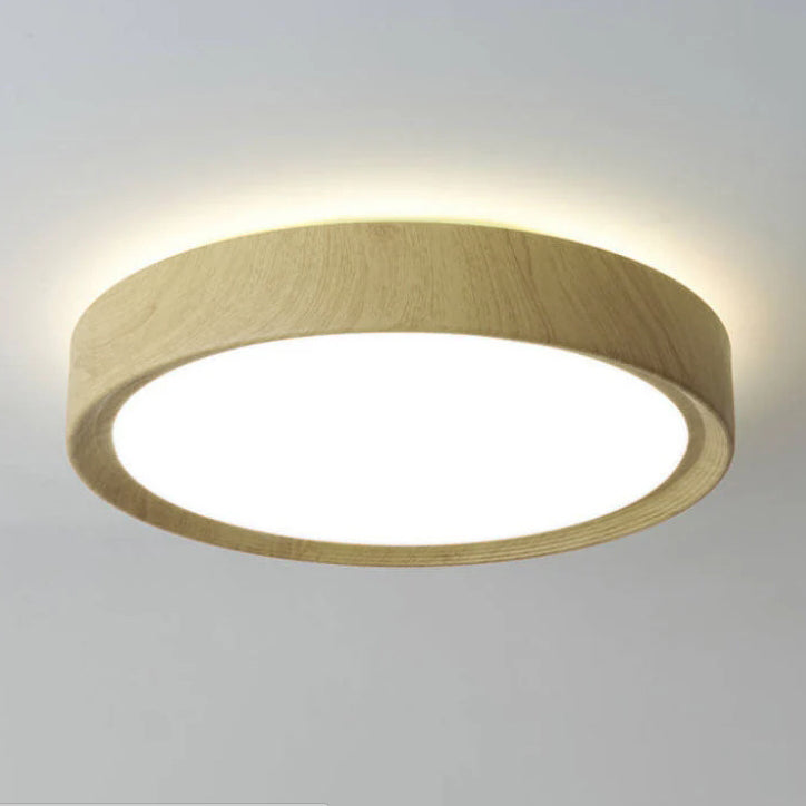 Modern Single Wooden Round Iron LED Ceiling Lamp