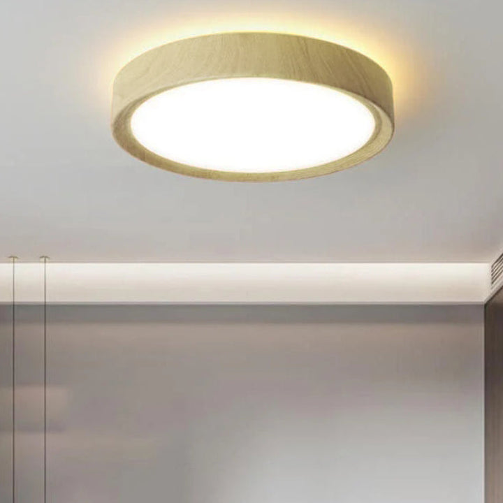 Modern Single Wooden Round Iron LED Ceiling Lamp