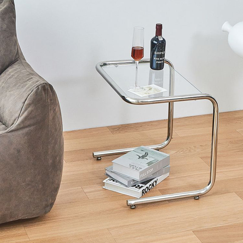 Modern Minimalist Rectangular Tempered Glass Iron Side Table 1-Plan for Living Room
