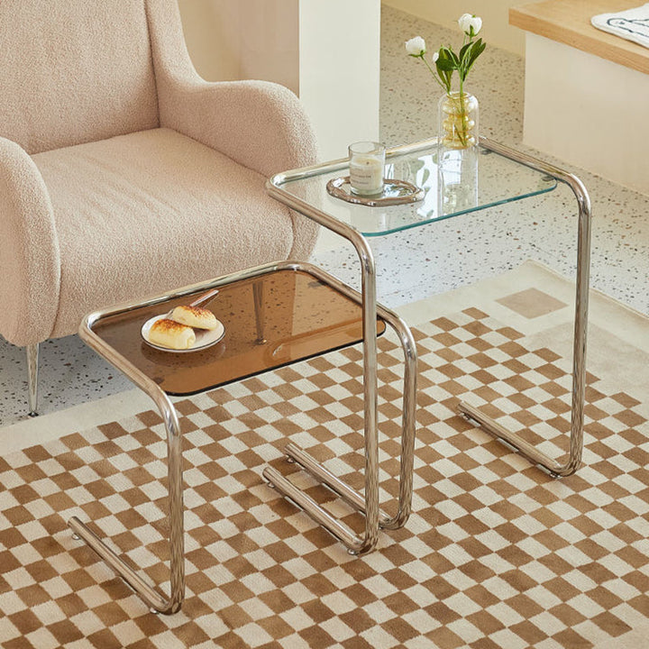 Modern Minimalist Rectangular Tempered Glass Iron Side Table 1-Plan for Living Room
