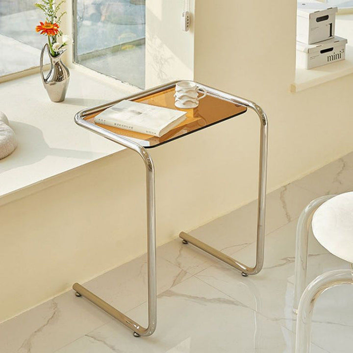 Modern Minimalist Rectangular Tempered Glass Iron Side Table 1-Plan for Living Room