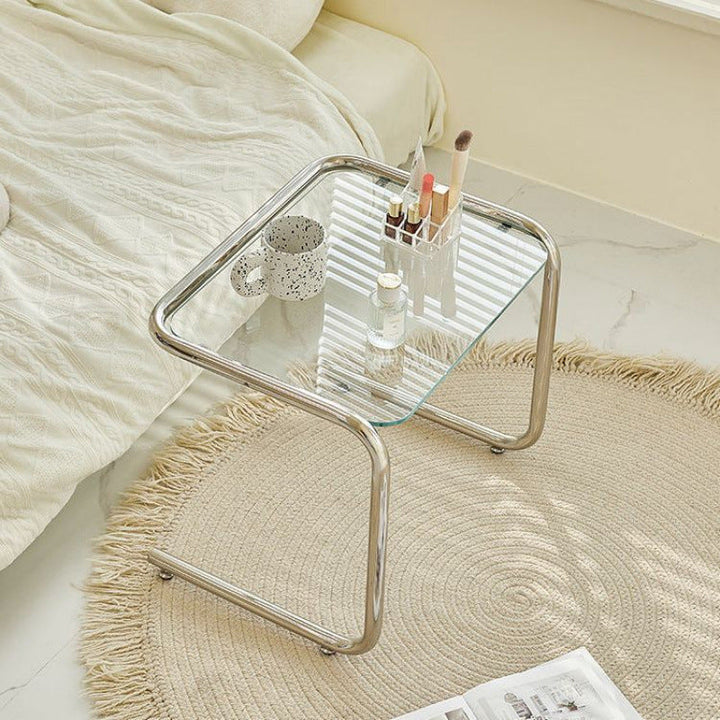 Modern Minimalist Rectangular Tempered Glass Iron Side Table 1-Plan for Living Room
