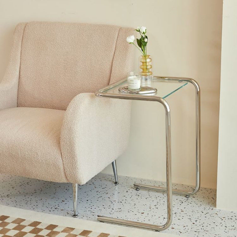 Modern Minimalist Rectangular Tempered Glass Iron Side Table 1-Plan for Living Room