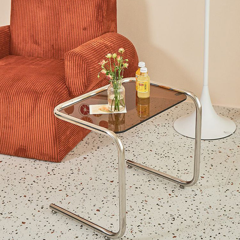 Modern Minimalist Rectangular Tempered Glass Iron Side Table 1-Plan for Living Room