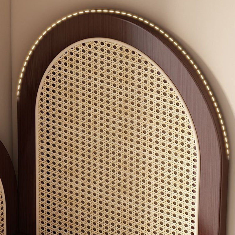 Traditional Chinese Fan-Shaped Curved Nan Bamboo Rattan Woven Corner Shelf Unit 4-Tier for Living Room