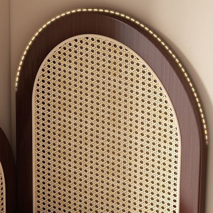 Traditional Chinese Fan-Shaped Curved Nan Bamboo Rattan Woven Corner Shelf Unit 4-Tier for Living Room