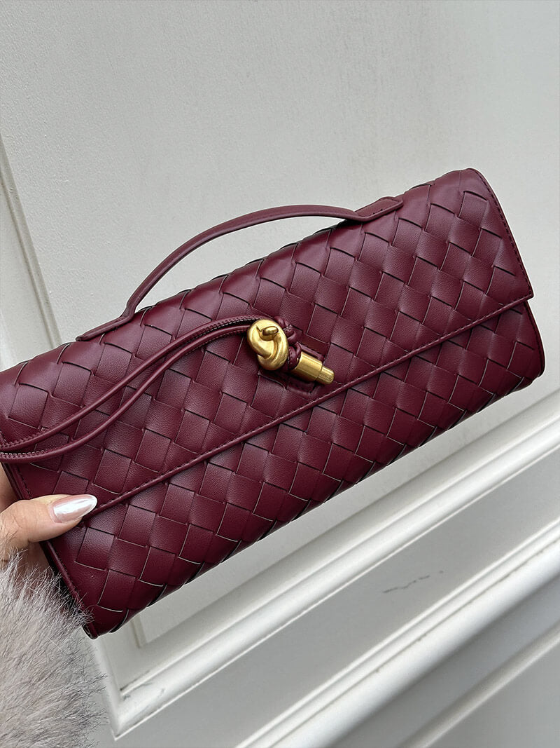 Reva – Woven Leather Clutch Bag, Top Handle Evening Purse