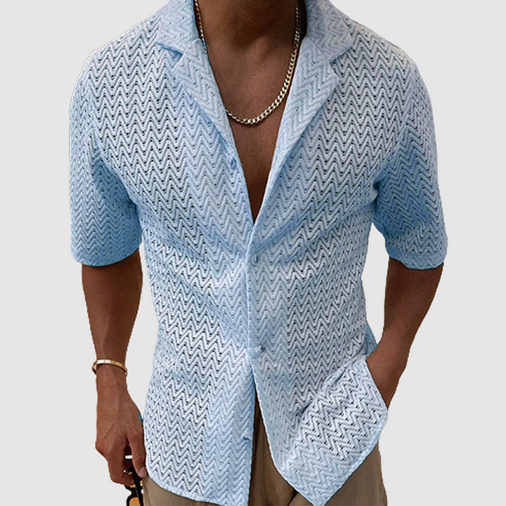 Coastal Wave Open-Weave Short-Sleeve Shirt for Men