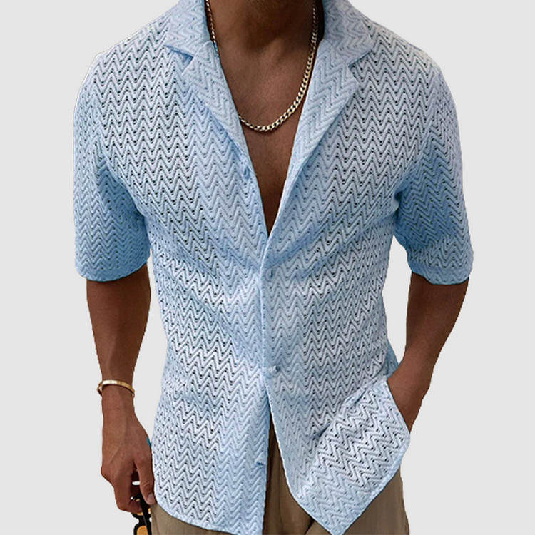 Coastal Wave Open-Weave Short-Sleeve Shirt for Men