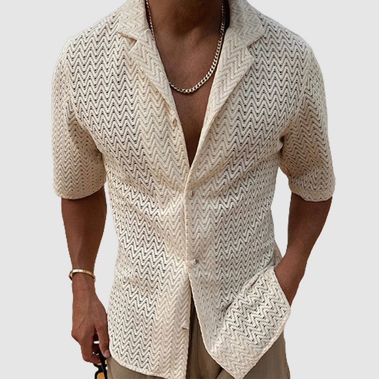 Coastal Wave Open-Weave Short-Sleeve Shirt for Men