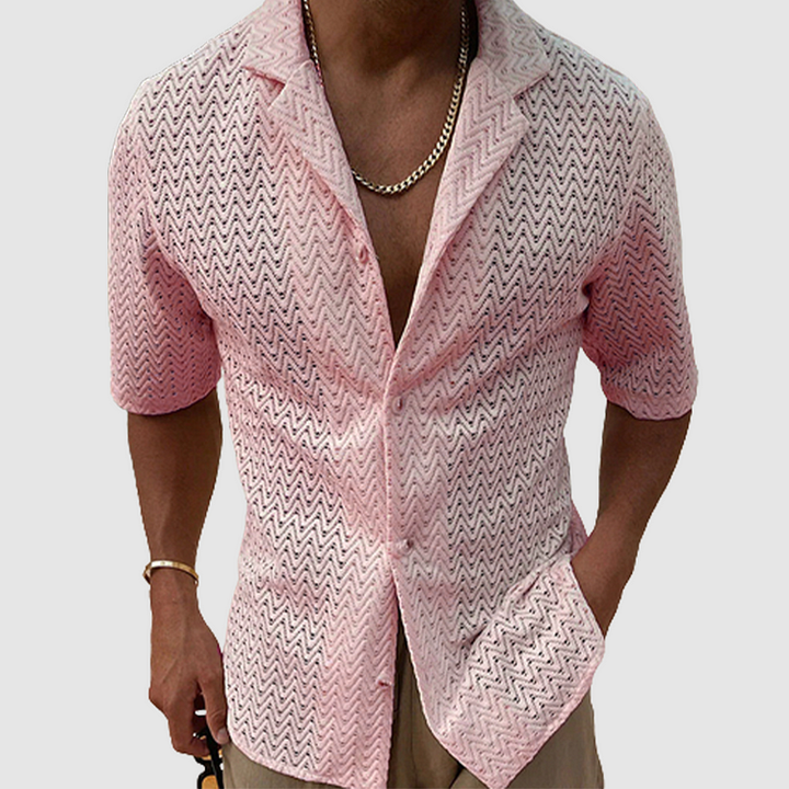 Coastal Wave Open-Weave Short-Sleeve Shirt for Men