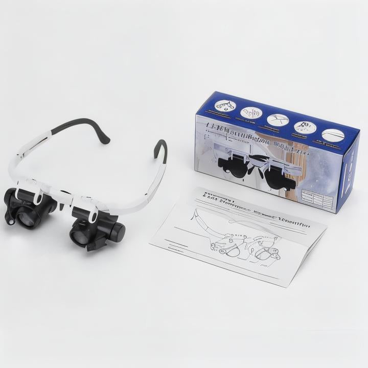 LED Head-Mounted Magnifier with Four Interchangeable Lenses and Dual Lights