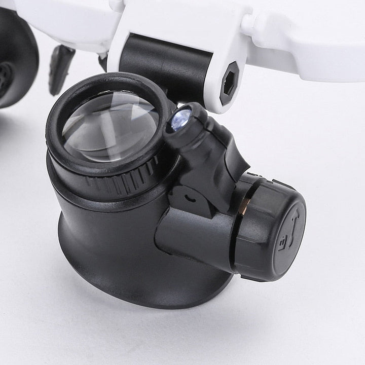 LED Head-Mounted Magnifier with Four Interchangeable Lenses and Dual Lights