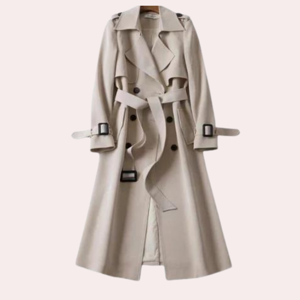 Women's Tailored Double Button Long Coat - Formal to Casual Wear