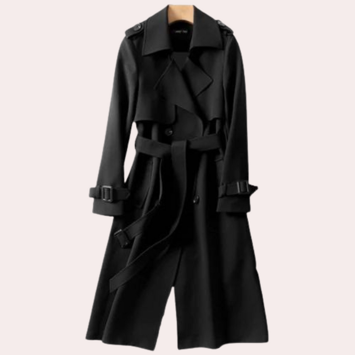 Women's Tailored Double Button Long Coat - Formal to Casual Wear
