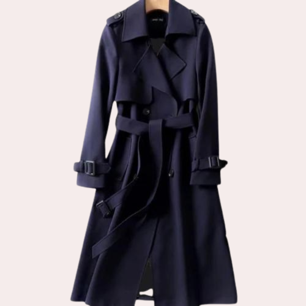 Women's Tailored Double Button Long Coat - Formal to Casual Wear