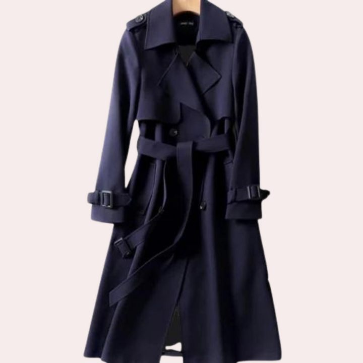 Women's Tailored Double Button Long Coat - Formal to Casual Wear