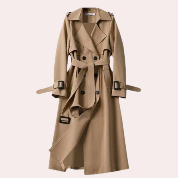 Women's Tailored Double Button Long Coat - Formal to Casual Wear