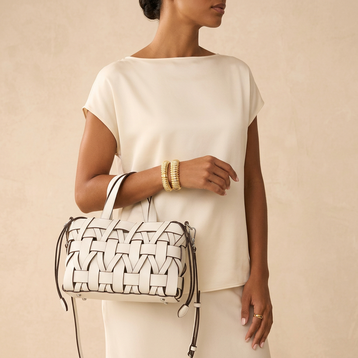 Calla – Woven Vegan Leather Shoulder Bag, Top Handle