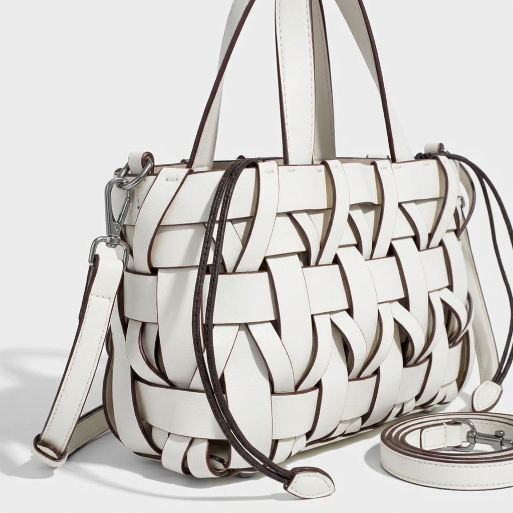 Calla – Woven Vegan Leather Shoulder Bag, Top Handle
