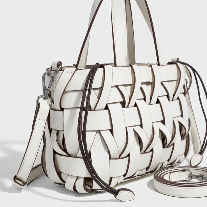 Calla – Woven Vegan Leather Shoulder Bag, Top Handle