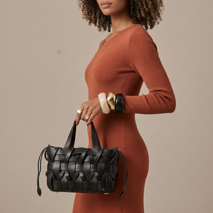 Calla – Woven Vegan Leather Shoulder Bag, Top Handle
