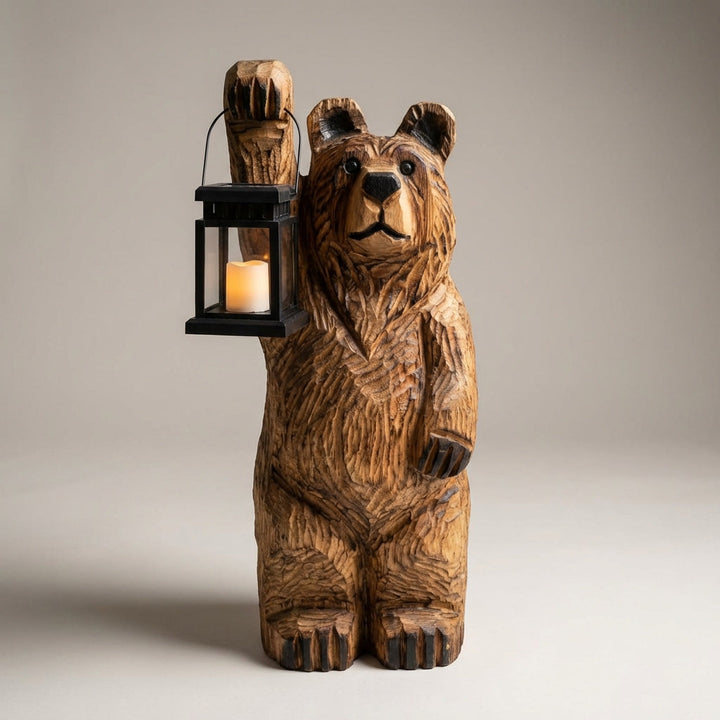 Solar Bear Carved Lantern - Outdoor Garden Light with Flickering LED Effect