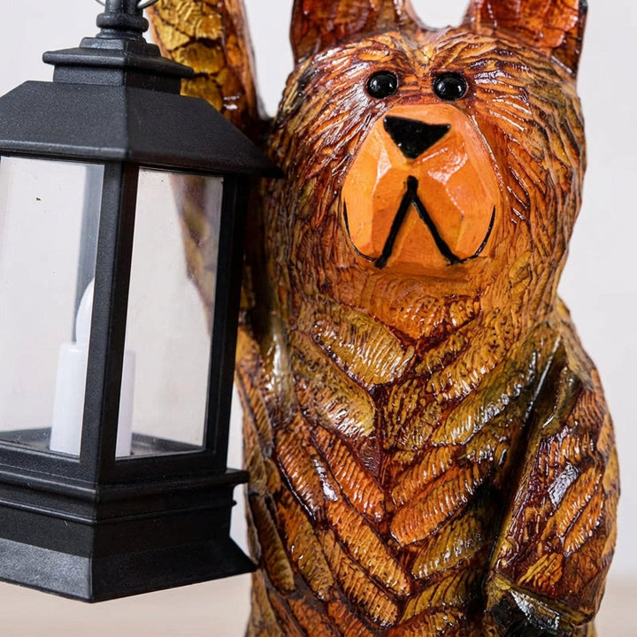 Solar Bear Carved Lantern - Outdoor Garden Light with Flickering LED Effect