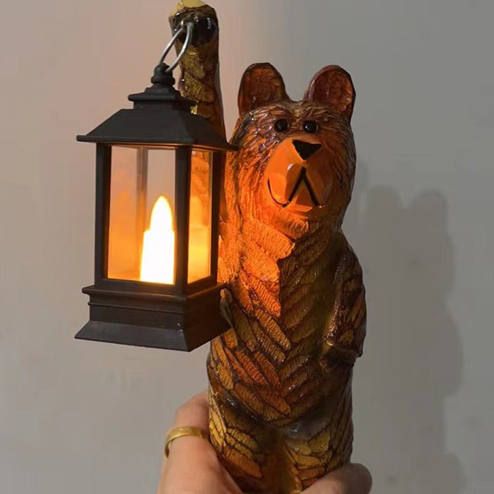 Solar Bear Carved Lantern - Outdoor Garden Light with Flickering LED Effect