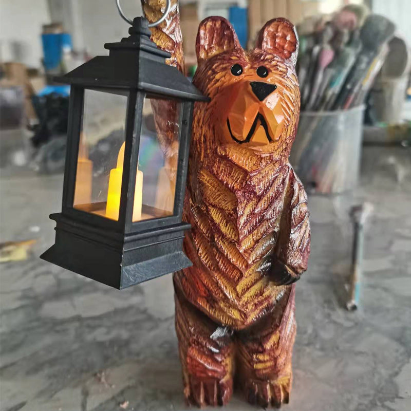 Solar Bear Carved Lantern - Outdoor Garden Light with Flickering LED Effect