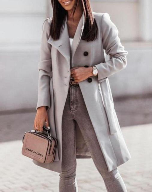 Sophisticated Longline Double-Breasted Winter Coat with Adjustable Waist Tie