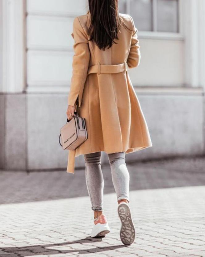 Sophisticated Longline Double-Breasted Winter Coat with Adjustable Waist Tie