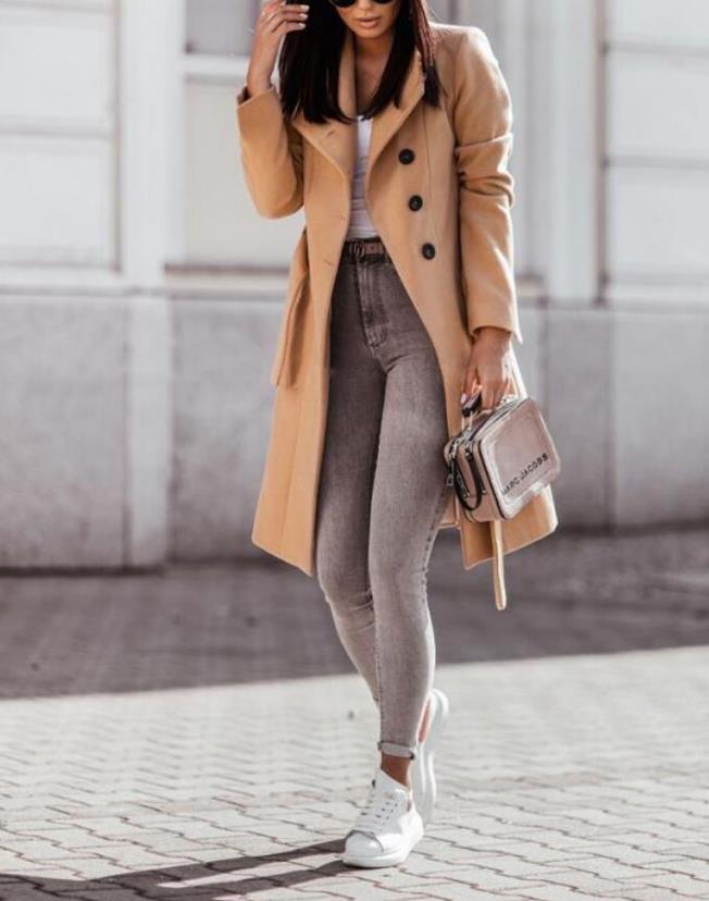 Sophisticated Longline Double-Breasted Winter Coat with Adjustable Waist Tie