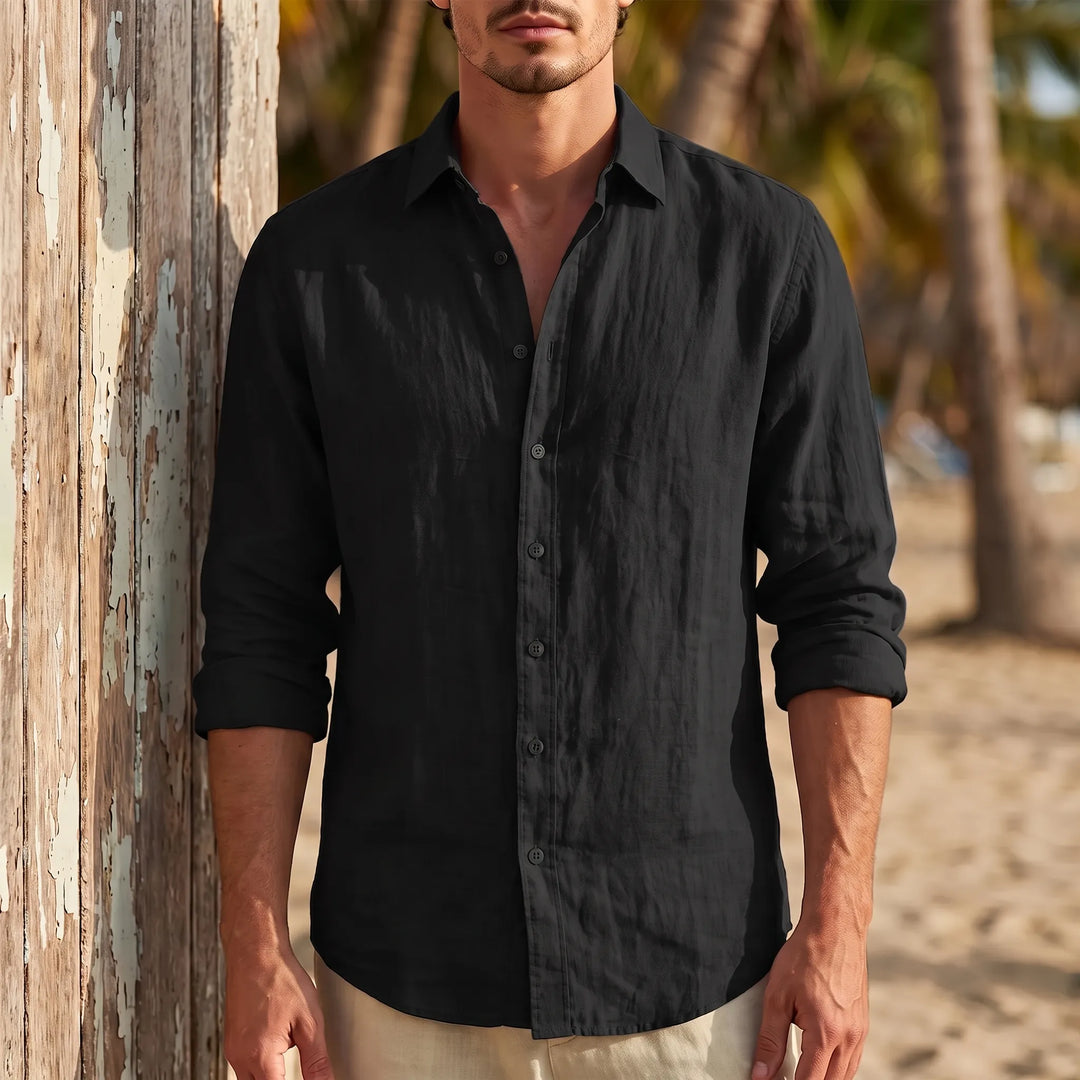 Breathable Cotton Linen Casual Shirt for Men - Long Sleeve Button Front