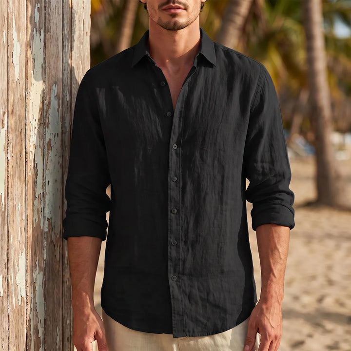 Breathable Cotton Linen Casual Shirt for Men - Long Sleeve Button Front