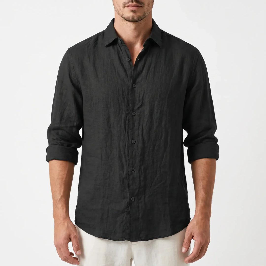 Breathable Cotton Linen Casual Shirt for Men - Long Sleeve Button Front