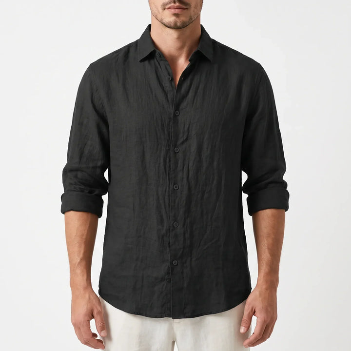 Breathable Cotton Linen Casual Shirt for Men - Long Sleeve Button Front