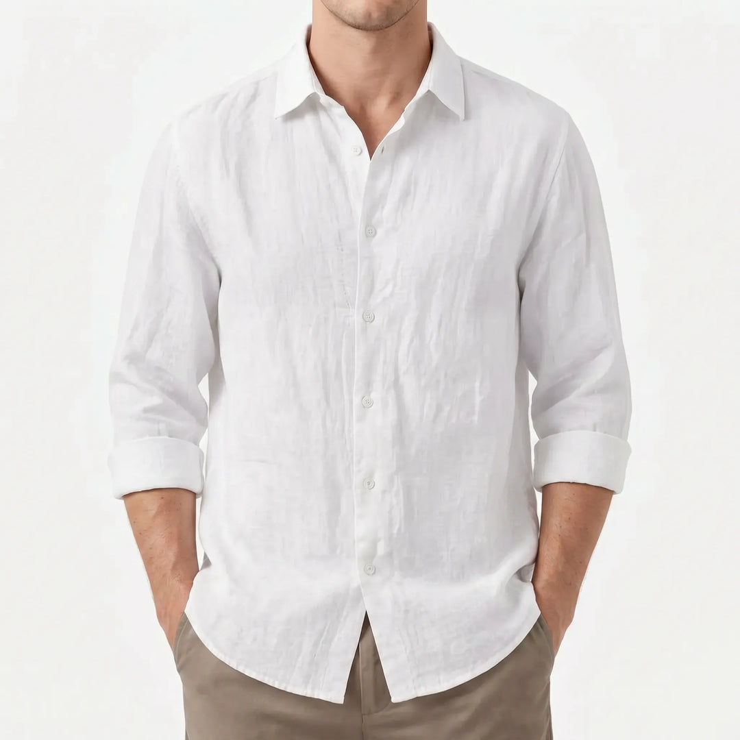 Breathable Cotton Linen Casual Shirt for Men - Long Sleeve Button Front