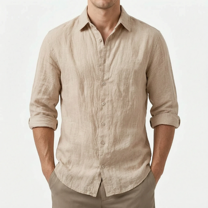 Breathable Cotton Linen Casual Shirt for Men - Long Sleeve Button Front