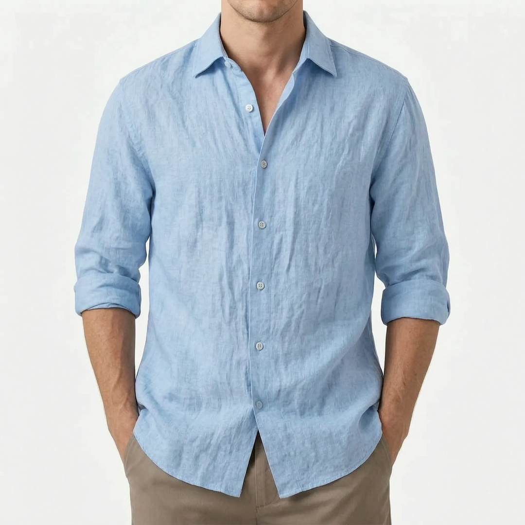 Breathable Cotton Linen Casual Shirt for Men - Long Sleeve Button Front