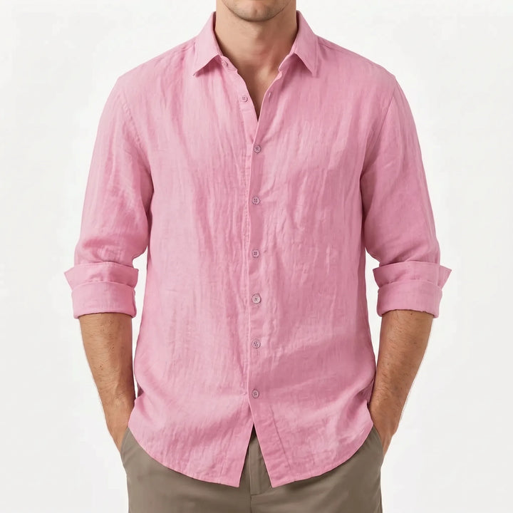 Breathable Cotton Linen Casual Shirt for Men - Long Sleeve Button Front