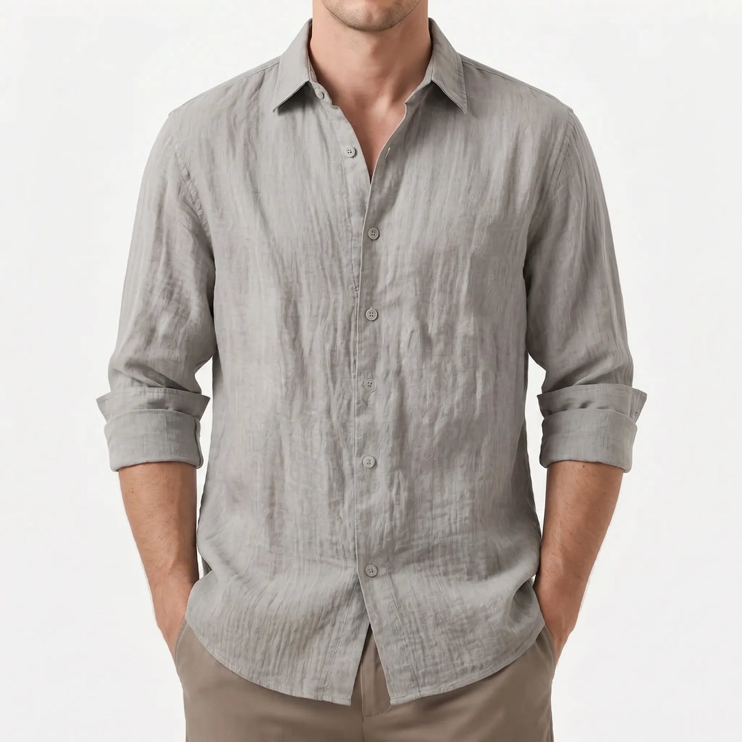 Breathable Cotton Linen Casual Shirt for Men - Long Sleeve Button Front