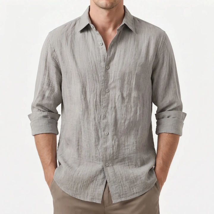 Breathable Cotton Linen Casual Shirt for Men - Long Sleeve Button Front