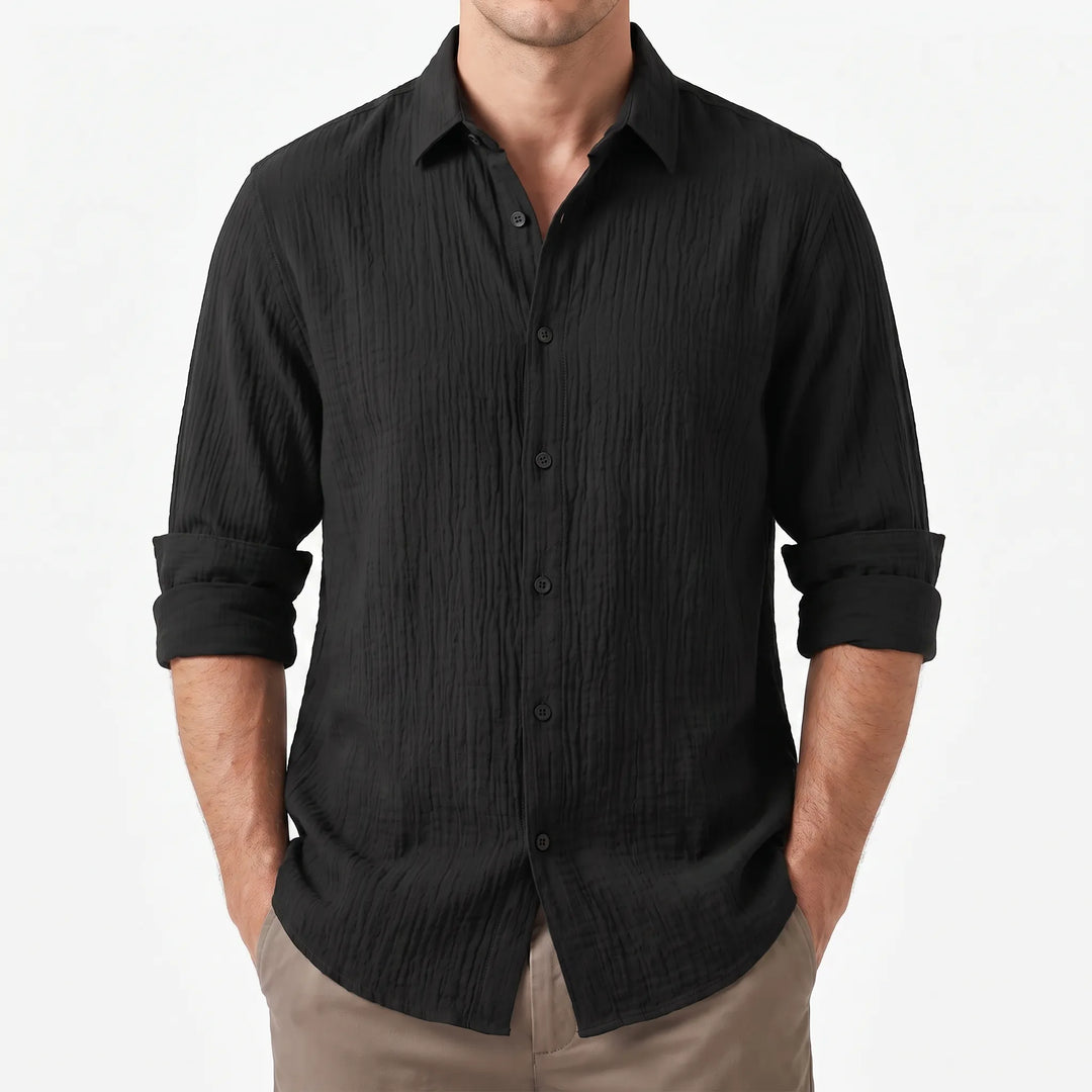 Breathable Cotton Linen Casual Shirt for Men - Long Sleeve Button Front
