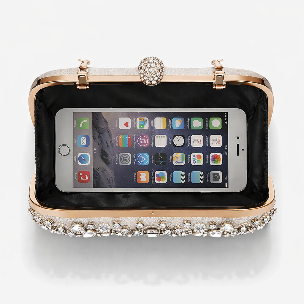 Celeste – Crystal Beaded Evening Clutch, Bridal Bag with Chain