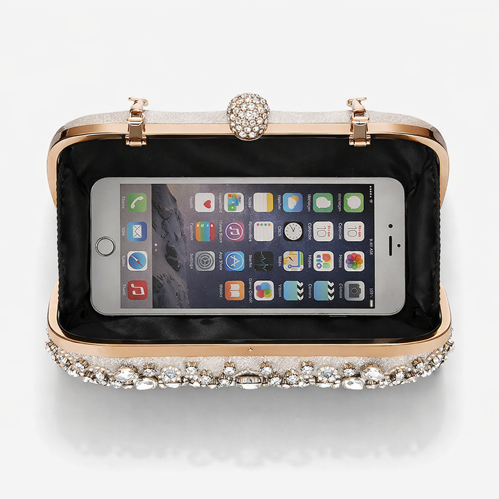 Celeste – Crystal Beaded Evening Clutch, Bridal Bag with Chain