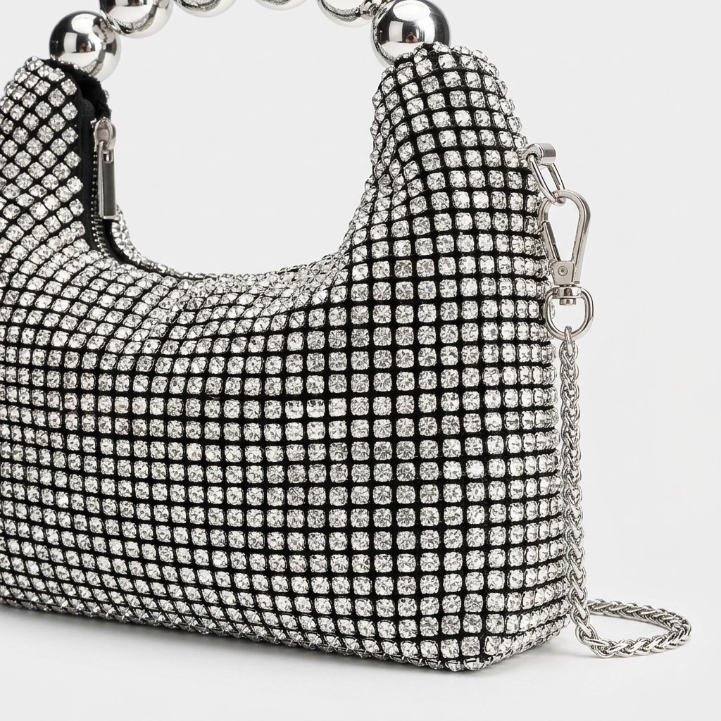Celeste – Rhinestone Mini Clutch Bag with Bead Handle