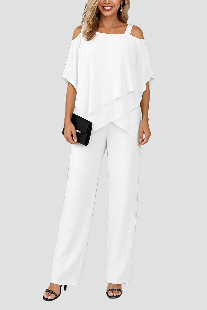 Elegant Airy Women's Set with Off Shoulder Top and Wide Pants